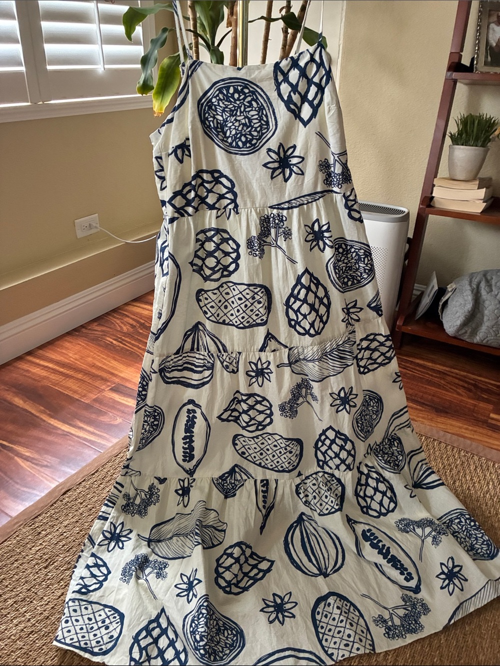Ivory and Navy Botanical Maxi Dress